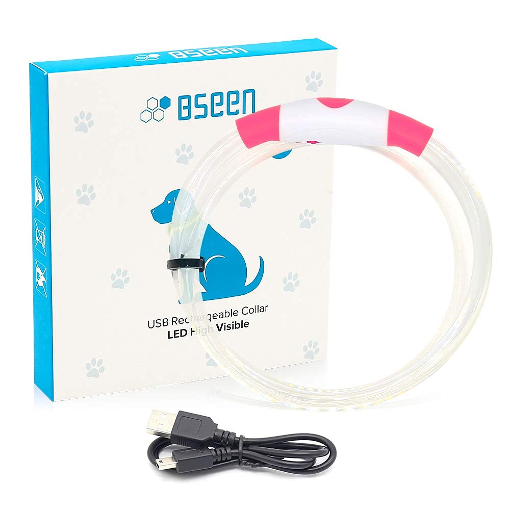 BSEEN LED Dog Collar - Rechargeable Pink TPU Light Up Collar for Small Medium Large Dogs, 70cm, Model VQ-HQ9R-T7XR