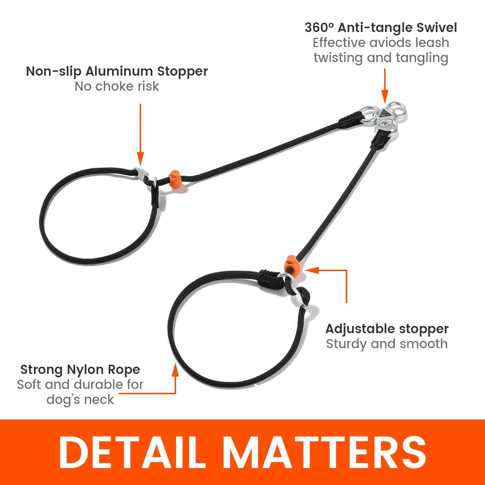Howgo Double Slip Leash Slip Lead | Dual Dog Lead For 2 Dogs,360 Swivel No Tangle | Dog Training Nylon Leash And Collar | Double