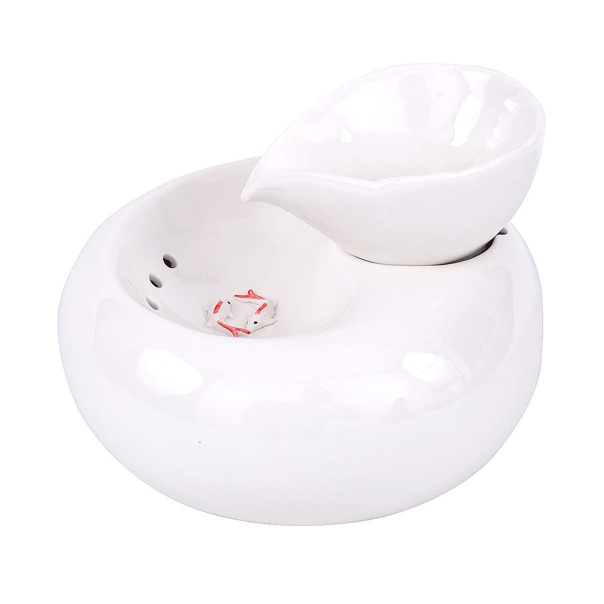 Rose Create Ceramic Cat Drinking Water Fountain, 1.3 Liters Pet Water Fountains For Cats And Dogs, Electric Pet Water Dispenser With Quiet Pump And 5 Replacement Filters - White Leaf Style