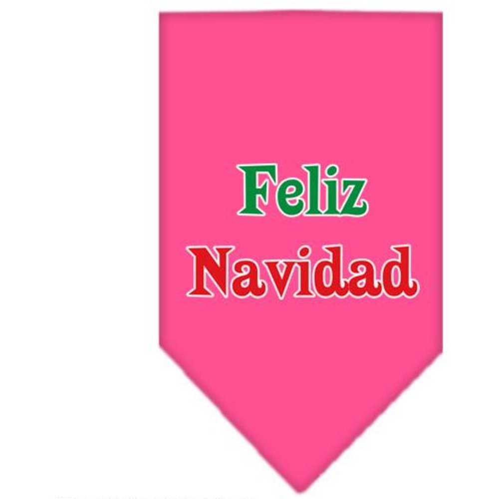 Christmas Pet and Dog Bandana Screen Printed, &quot;Feliz Navidad&quot; Bright PInk Small