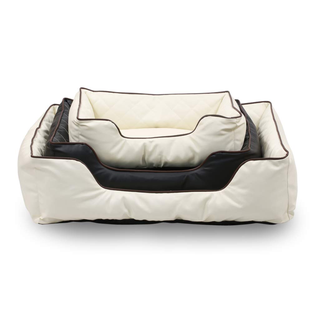 Happycare Textiles Luxury All Sides Faux leather Rectangle Pet Bed. Black color, 26x18 inches