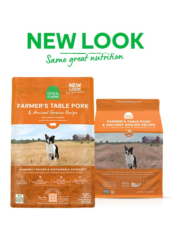 Open Farm, Ancient Grains Dry Dog Food, Protein-Rich & Nutrient Dense, 90% Animal Protein Mixed with Non-GMO Fruits, Veggies and