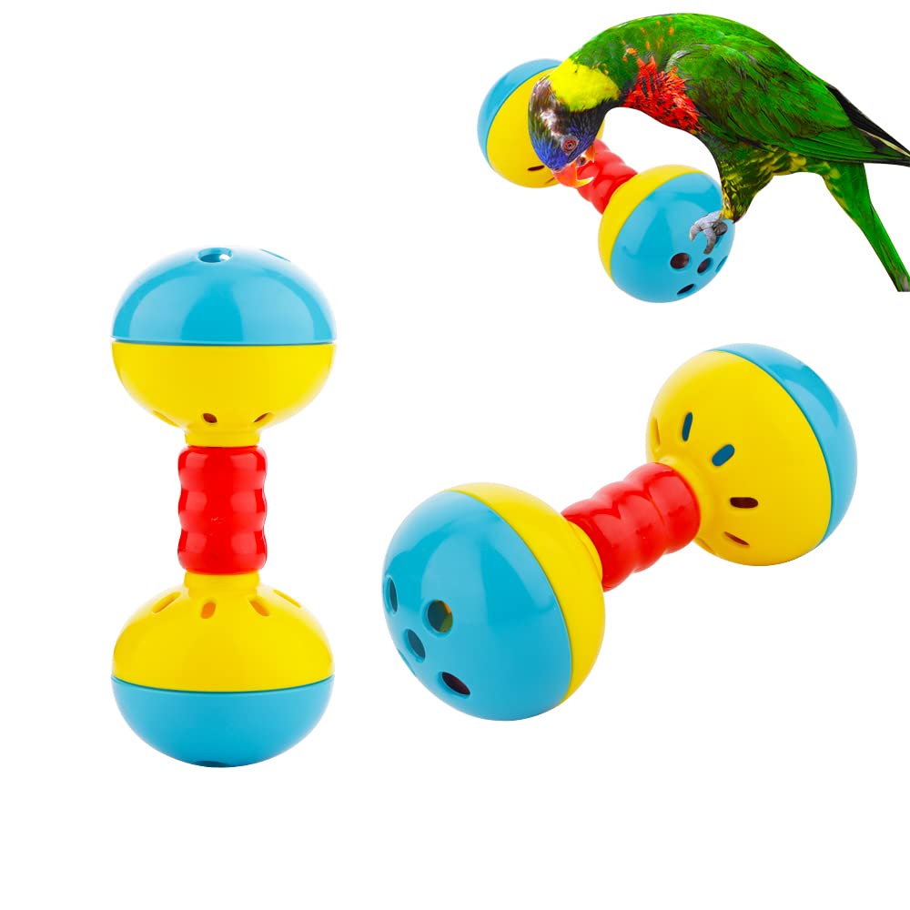 Dqitj 2 Pcs Bird Barbell Dumbell Foot Toy, Enrichment Rattles Bells Foot Toy For Small Bird Parrot Parakeet Cockatiel Conure Lov