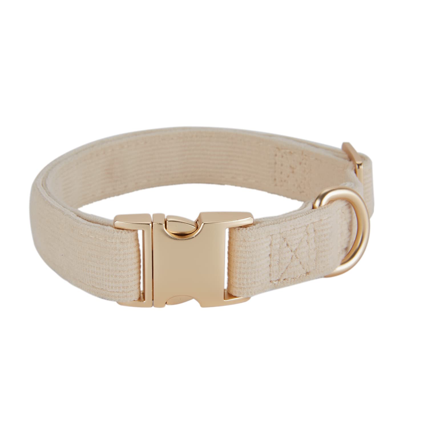YUDOTE Soft Cotton Dog Collar with Metal Buckle Adjustable Heavy Duty Comfy Corduroy Collars for Small Medium Large Dogs,White,S