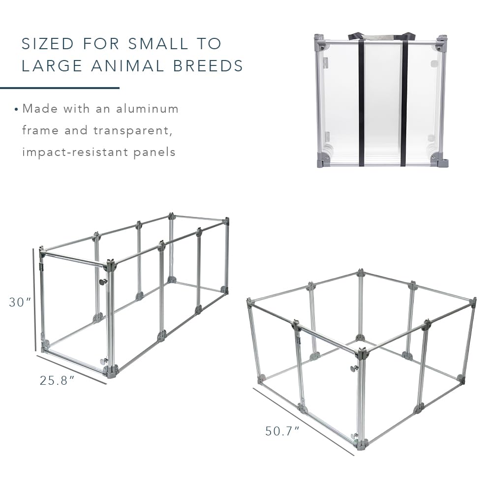 FRONT ROW Foldable Dog Playpen - Portable Aluminum Puppy Playpen, 8-Panel, Silver, Durable Clear Fence for Exercise & Rest