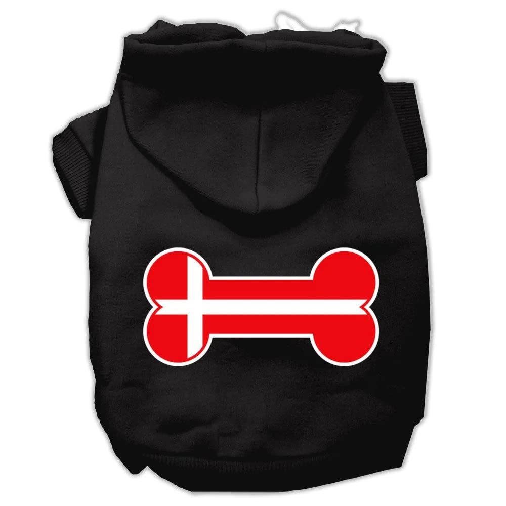 Pet, Dog & Cat Hoodie Screen Printed, 'Bone Shaped Denmark Flag' Cream 2Xl (20-25 Lbs.)
