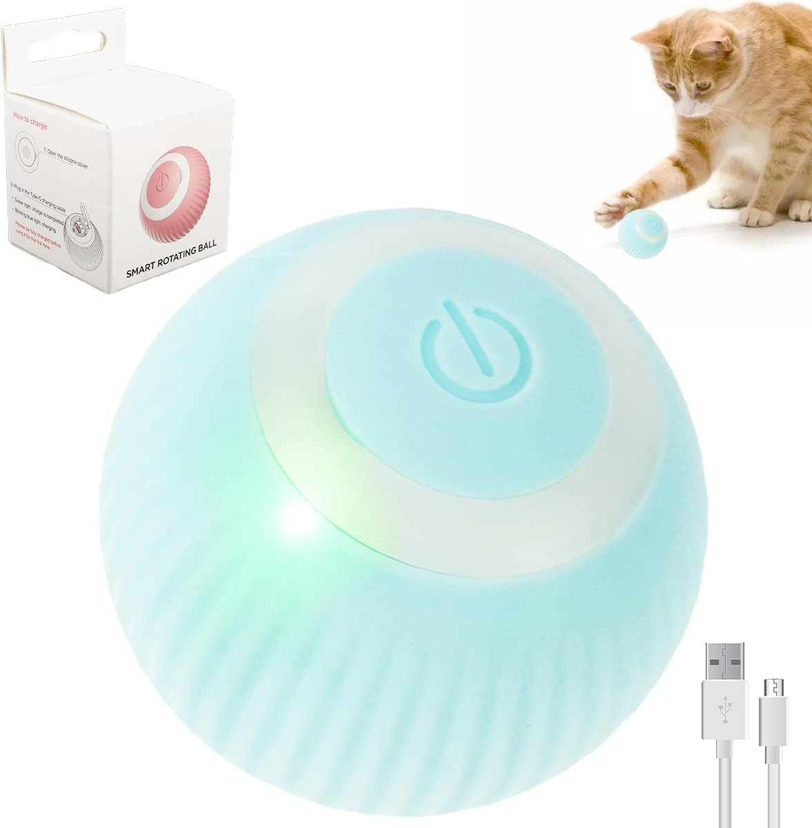 Divik 360 Degree Self Rotating Ball Spinning Led Light BuildIn Stiulate Hunting Instinct Smart Interactive Cat Toy (1Pcs)