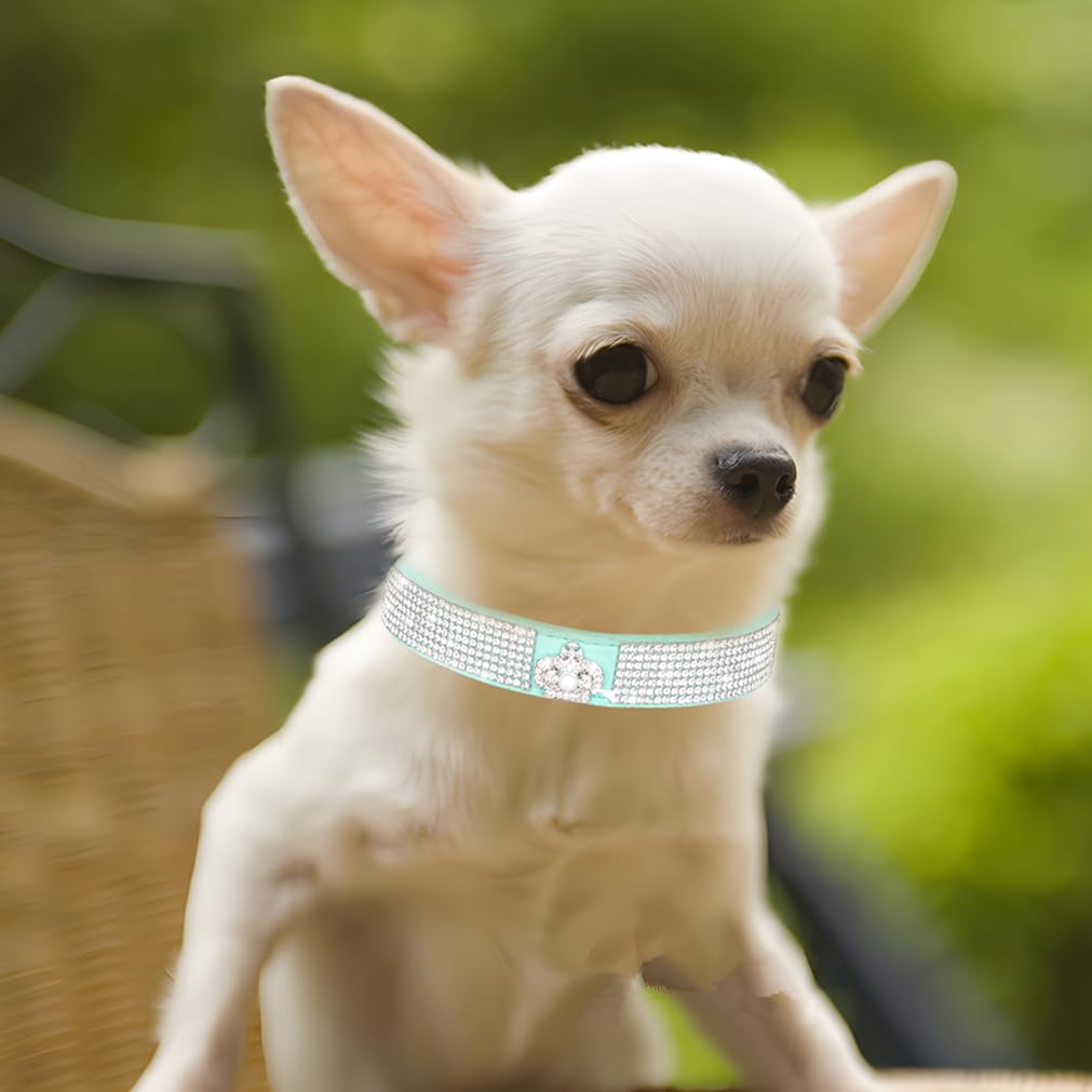 Light Blue Rhinestone Dog Collar, Puppy Collars For Small Dogs & Kittens, Xxs To Xs, Sparkly & Glittery