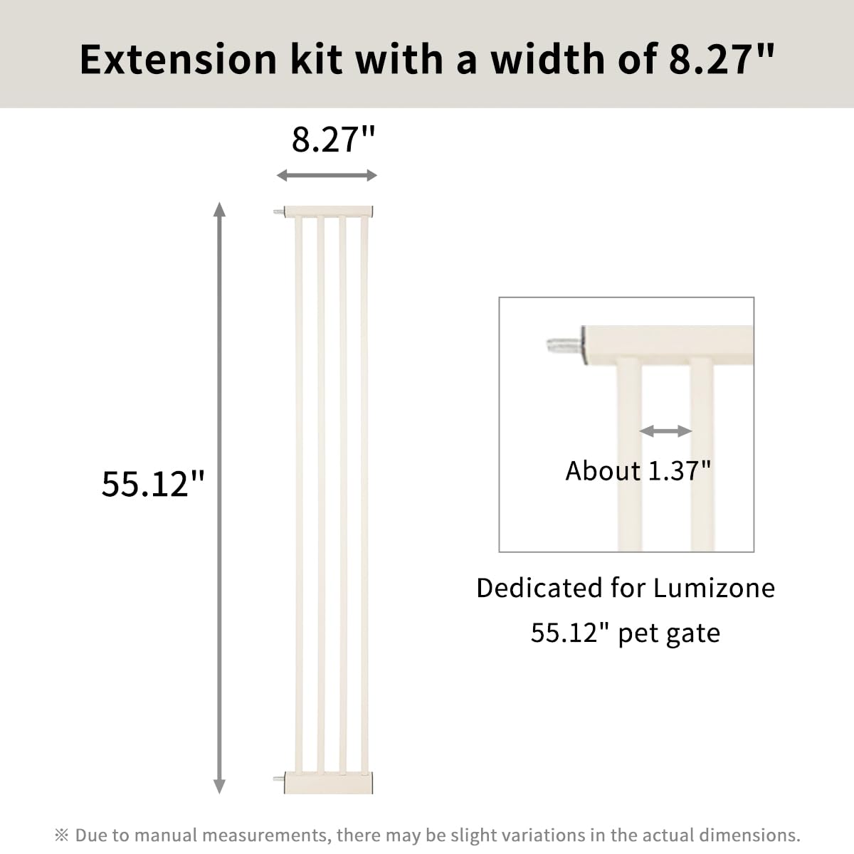Lumizone Extra Tall Pet Gate 55.12'' High Pressure Mounted 8.27'' Wide Extension kit 1.37'' Gap (8.27'', Cream White)