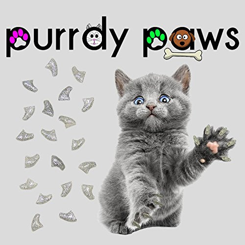 Purrdy Paws 40 Pack Soft Nail Caps For Cat Claws Silver Glitter Small