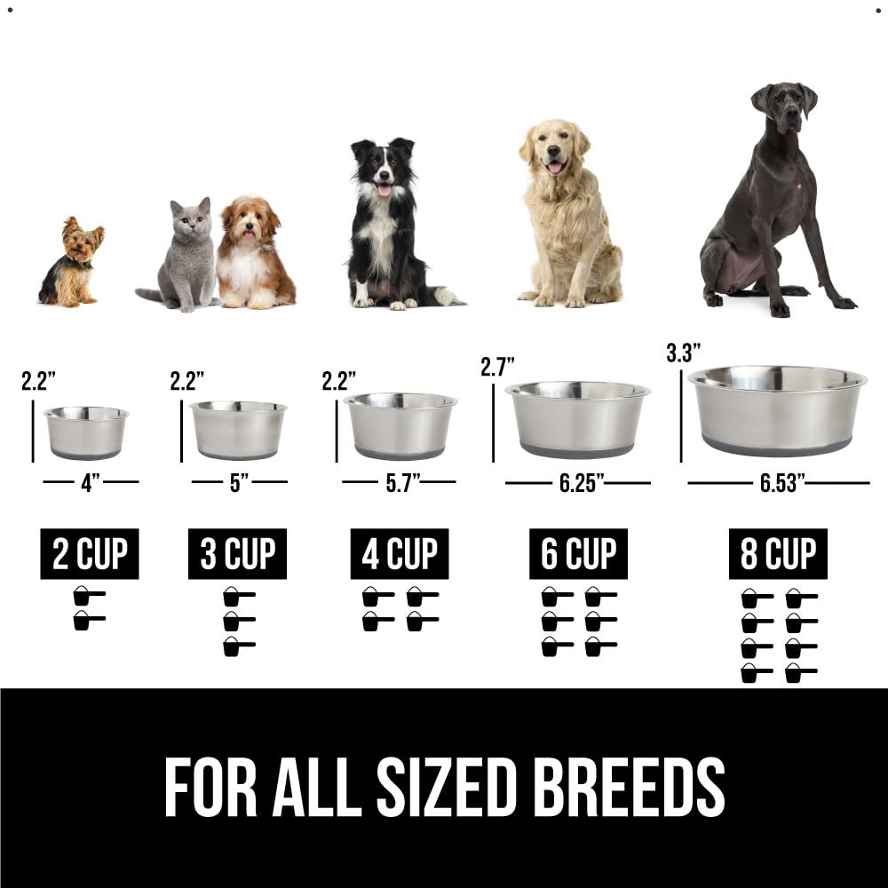 GORILLA GRIP Set of 2 Dog Bowls, Holds 6 Cups (48 fl oz), Heavy Duty Metal Food and Water Bowl for Feeding Dogs and Cats, Dishwa