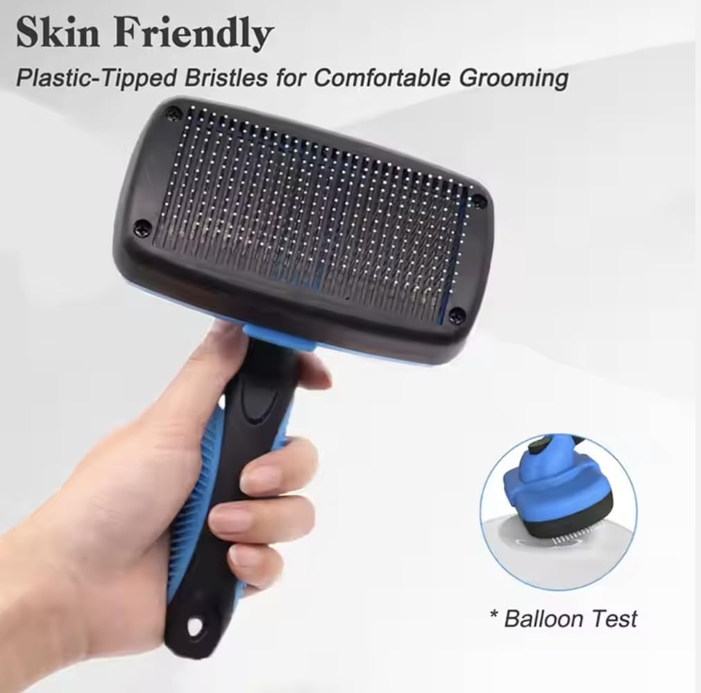 Petoodle Self-Cleaning Slicker Brush For Dogs & Cats - Deshedding Grooming Tool For Long & Short Hair - Blue
