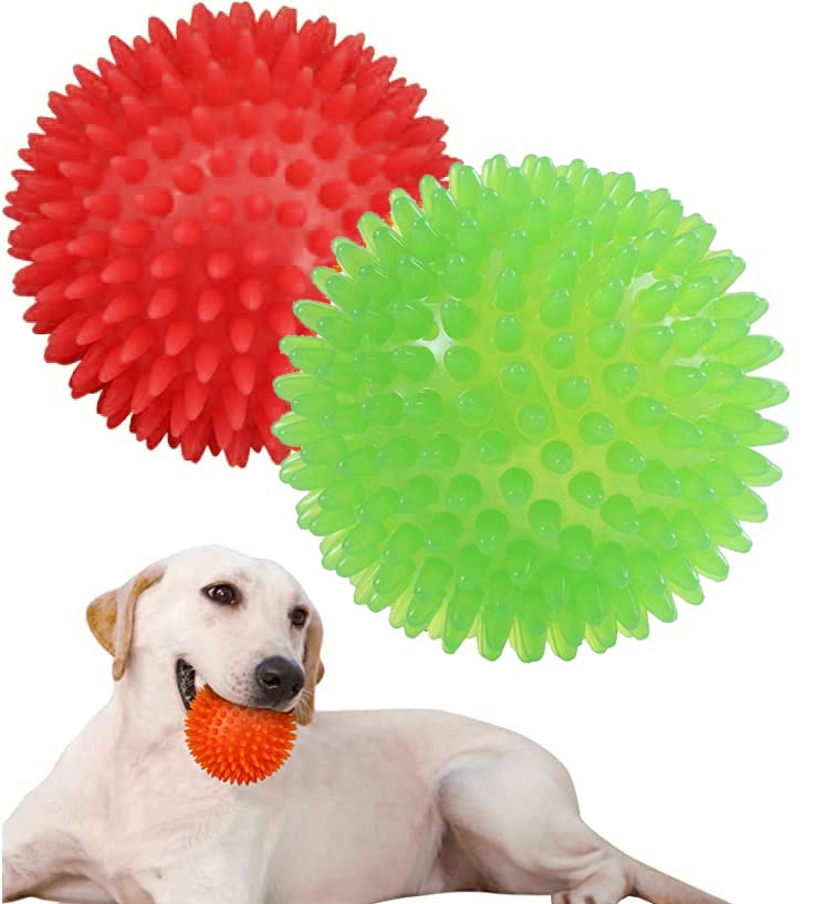 RvPaws 3.5 Inch Heavy Duty Spike Dog Balls with Squeakys for Aggressive Chewers, Spike Ball Toys for Clean Teeth and Training (P