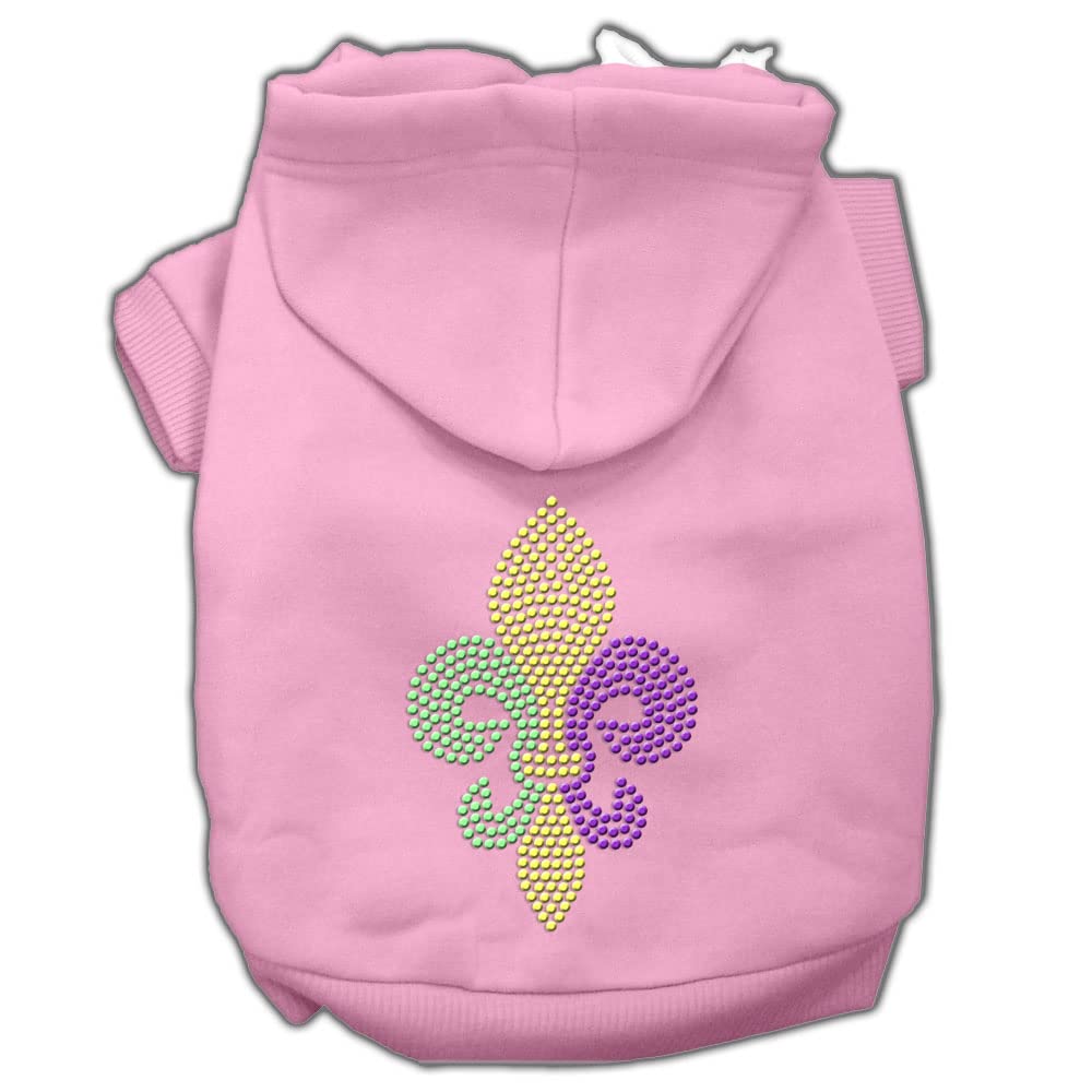 Mirage Pet Products 12&quot; Mardi Gras Fleur De Lis Rhinestone Hoodies, Medium, Pink