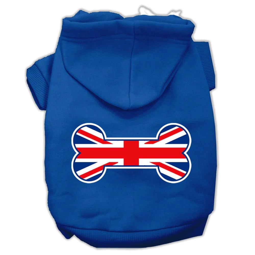 Pet, Dog & Cat Hoodie Screen Printed, Bone Shaped Flag United Kingdom (Union Jack) Flag Brown XL (14-20 lbs.)