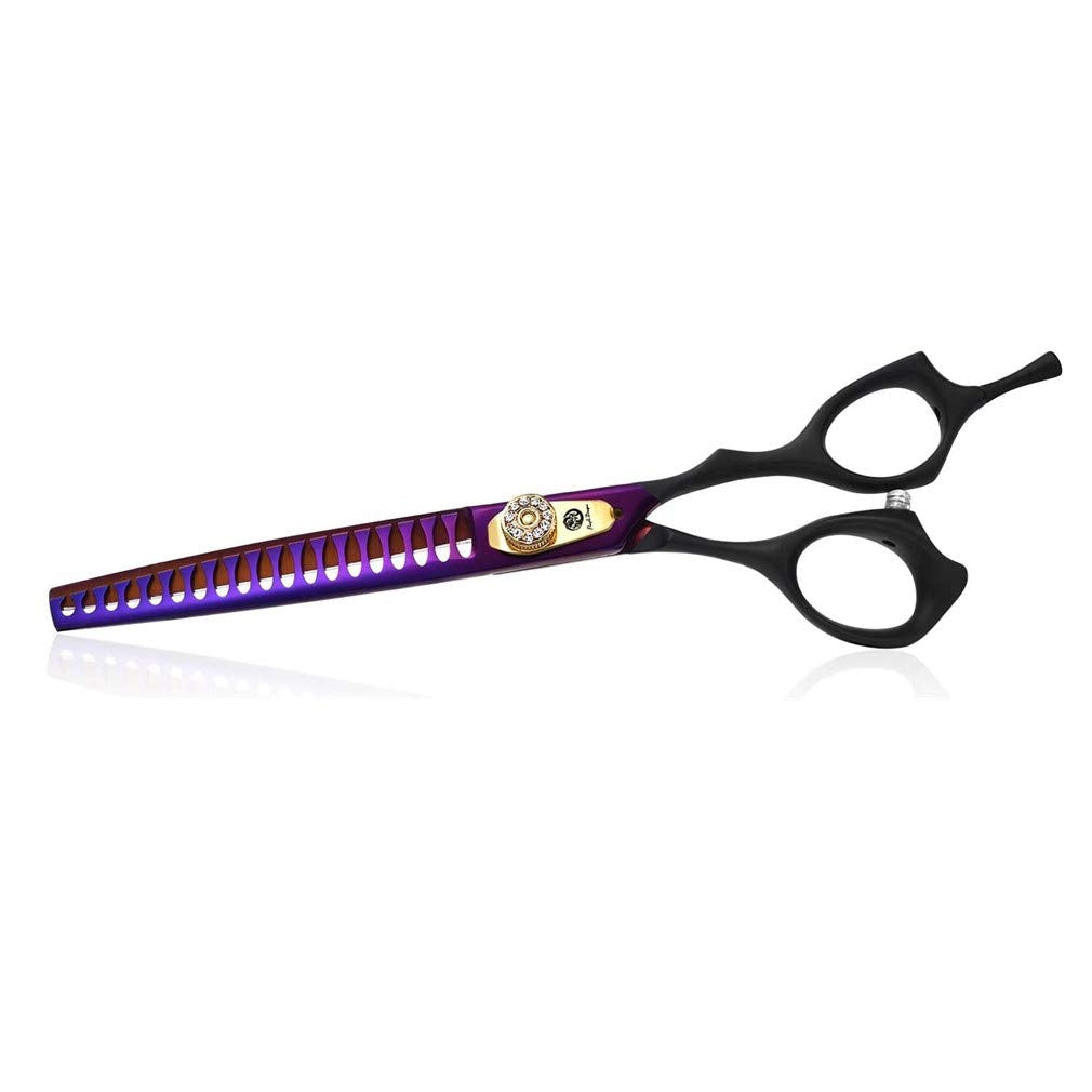 Purple Dragon Professional 7.0/8.0 Inch Pet Grooming Hair Cutting Scissor And 6.75/8.0 Inch Dog Chunker Shear - Japan 440C Stainless Steel For Pet Groomer Or Family Diy Use (Chunker Scissor)