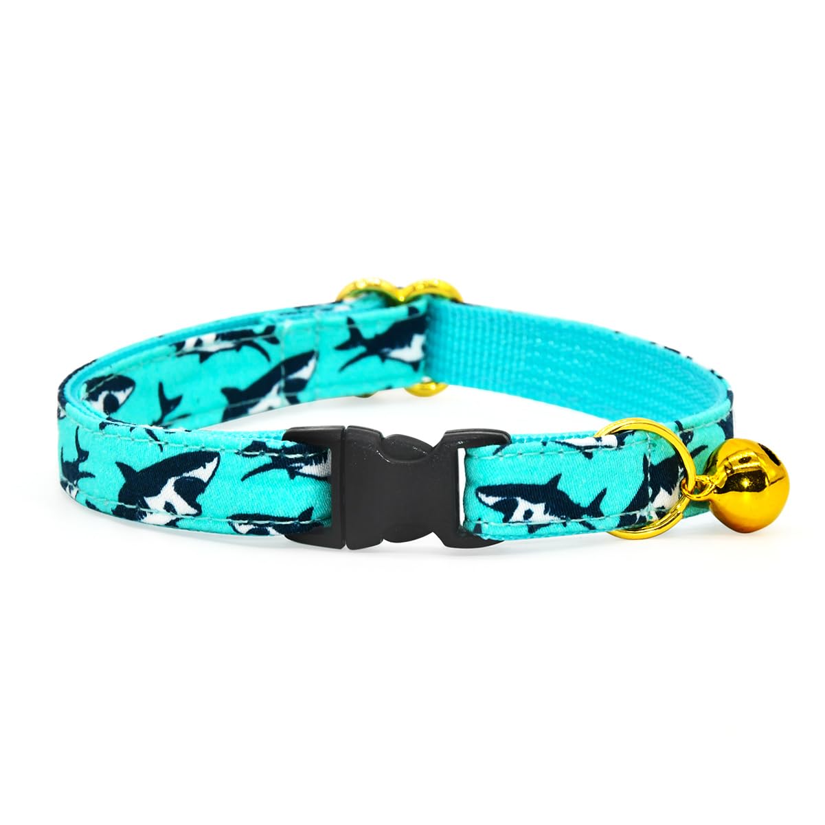 Oceanic Sharks Cat Breakaway Collar Bow Tie With Bell, Wedding/Birthday Cat Accessories