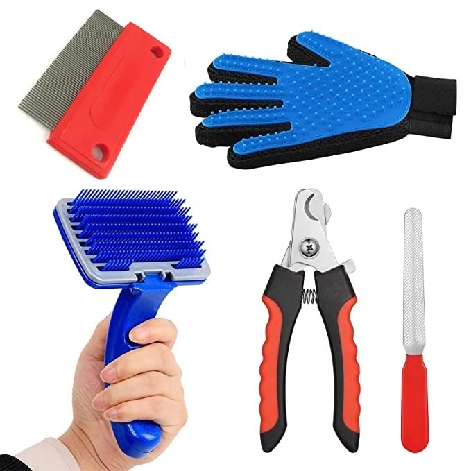 Psk Pat Mart Dog Grooming Kit Combo Dog Nail Clippers With Filer Dog Manual Kit Dog Plastic Slicker Brush With Flea Comb Pet Gr