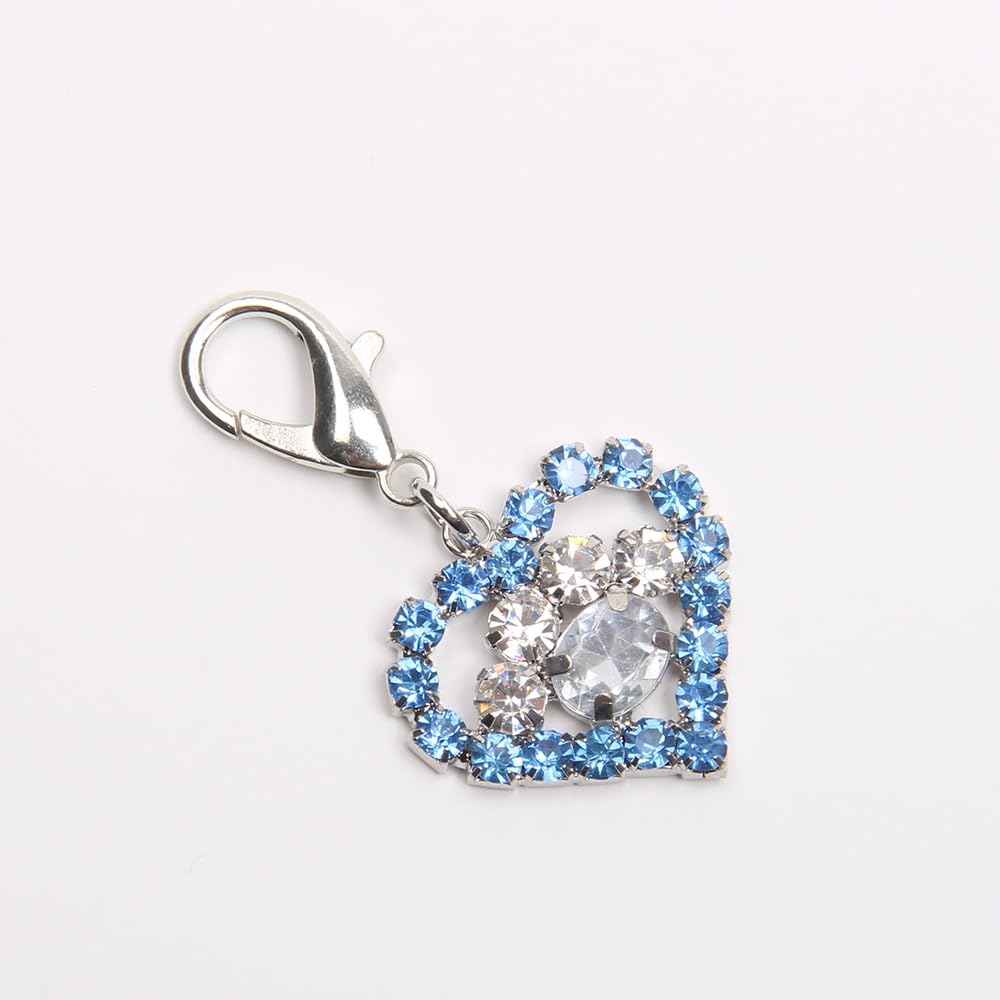 Xksrwe Bling Rhinestones Heart&Paw Charm Pendant Jewelry For Pet Dog Cat Puppy Necklace Collar Accessory (Blue)