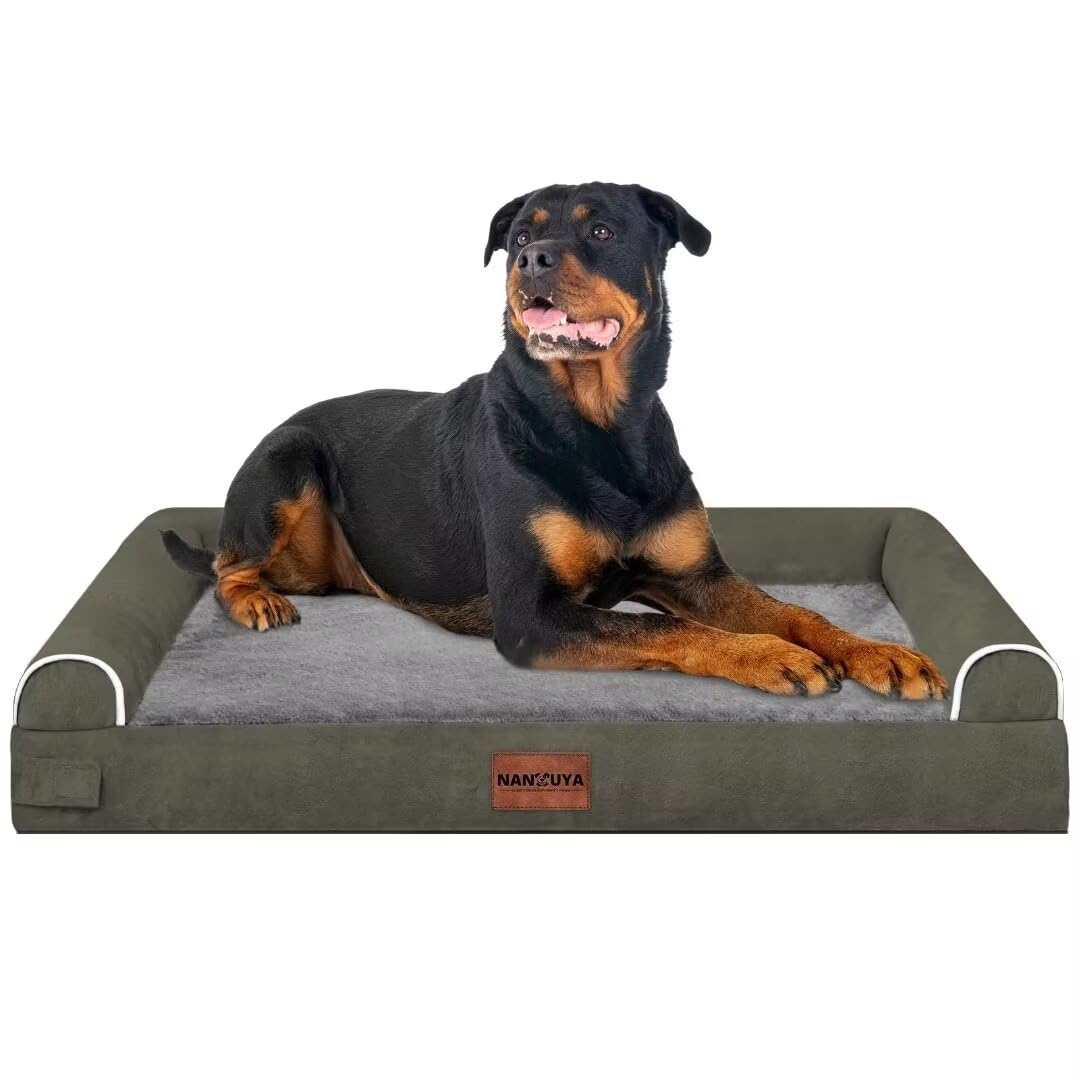 Large Dog Bed Orthopedic Washable: Beds Bolster Xl Bed Large Big Dogs Memory Foam Couch Sofa Waterproof With Removable Cover - Dark Green