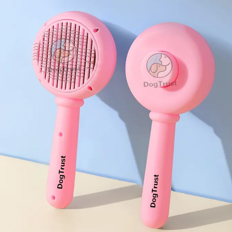 Dog Trust Slicker Brush For Dogs, Cats & Puppies  (Head Cover Slicker)| Pet Grooming & Self Cleaning Hair Brush | Shedding Brus