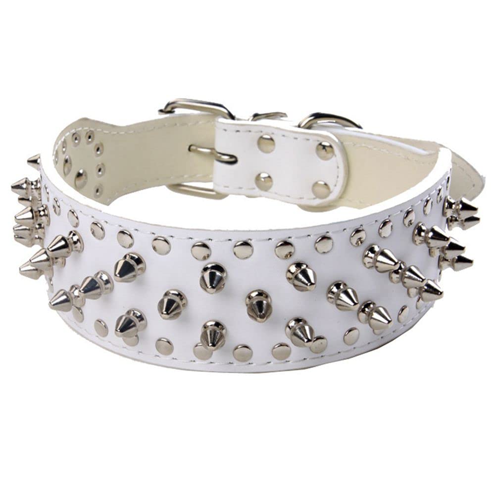 Serijoars Spiked Studded Dog Collar, Pu Leather Dog Collar, Adjustable Pet Collars For Medium Or Large Breed Pet (M, White)