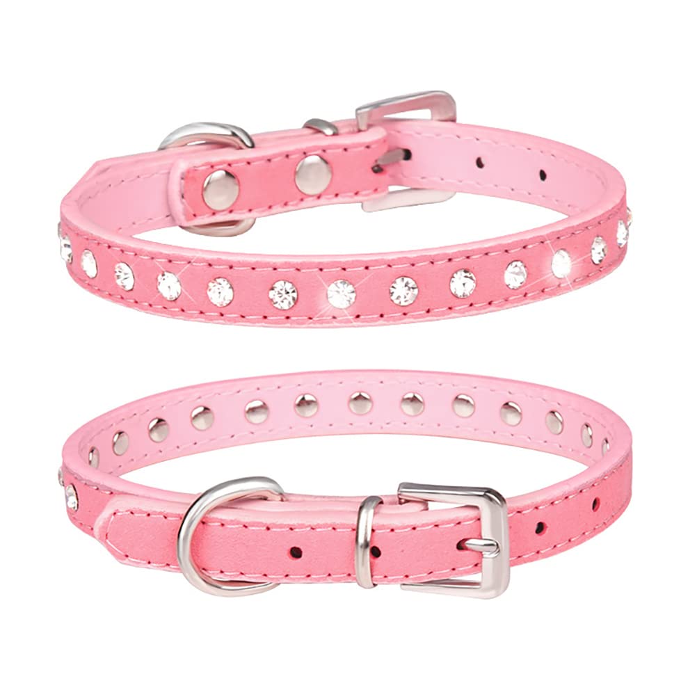 Puppy Dog Collar With Crystal Diamond Colorful Bling Girl Puppy Cat Collars Pink Xxs
