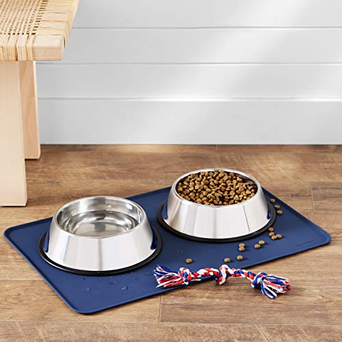 Amazon Basics Waterproof Anti-Slip Silicone Cat & Dog Food Mat, Pet Mats with Raised Edges for Food and Water Bowl to Protect Fl