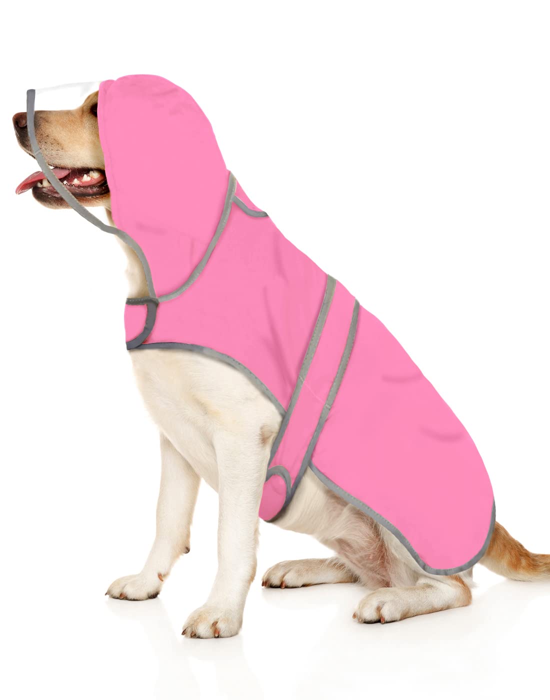 Hde Dog Raincoat With Clear Hood Rain Jacket Poncho For Small Medium Large Dogs Pink - L