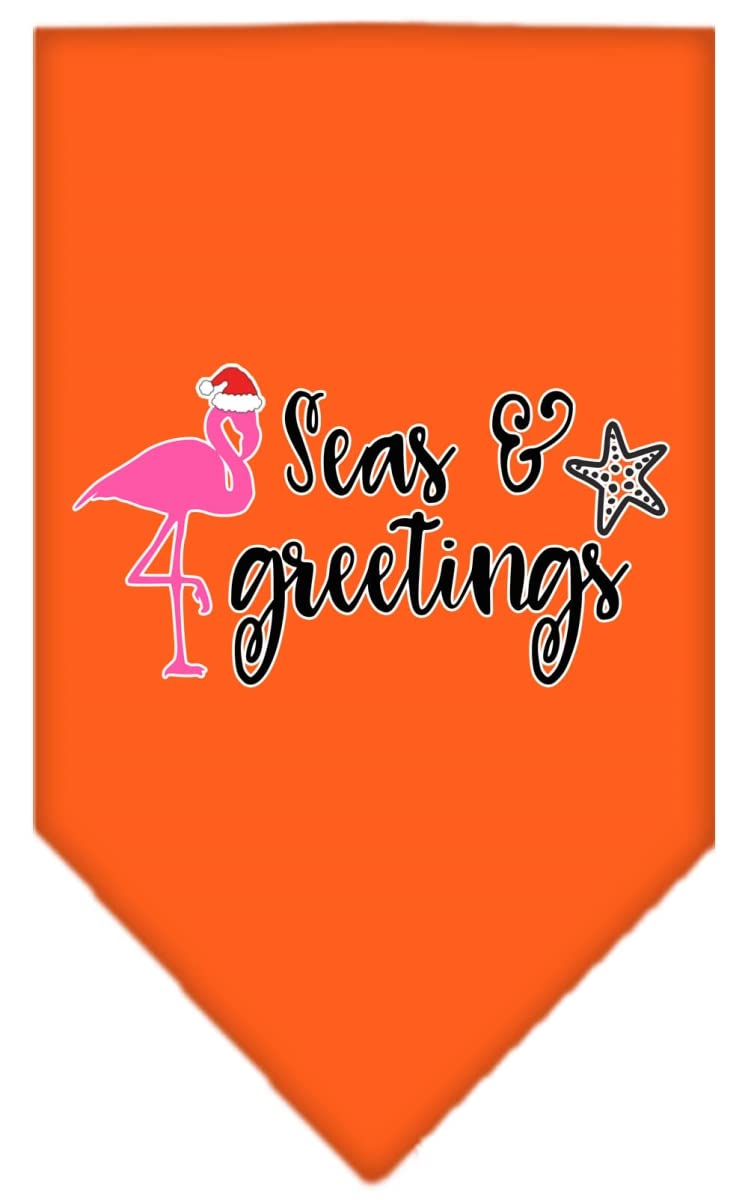 Christmas Pet and Dog Bandana Screen Printed, &quot;Seas & Greetings&quot; Orange Large