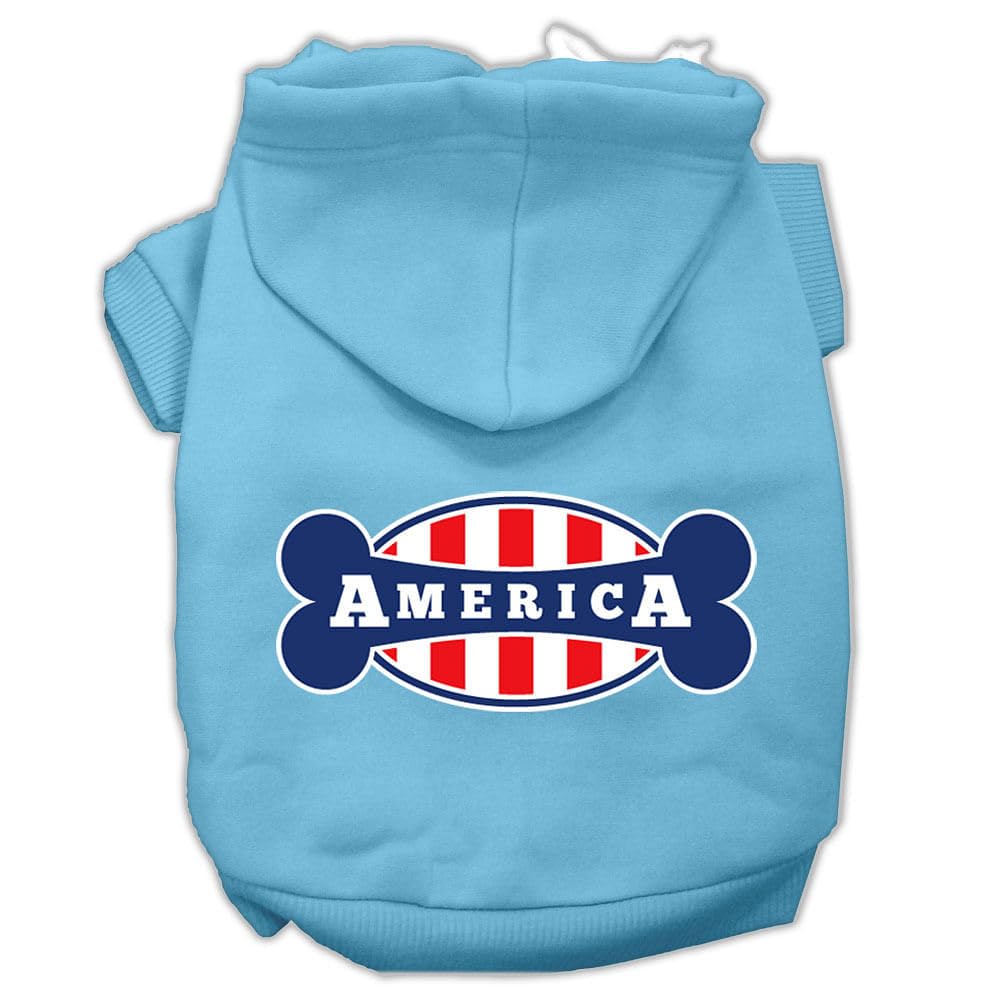 Pet, Dog & Cat Hoodie Screen Printed, 'Bonely In America' Baby Blue 2Xl (20-25 Lbs.)