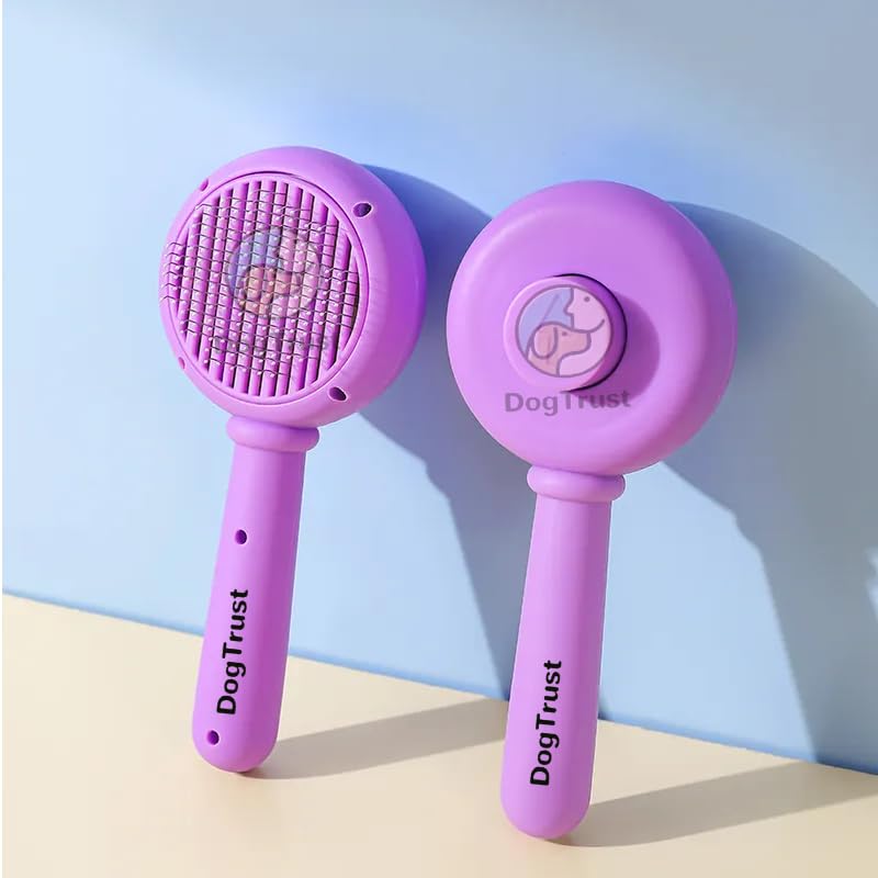 Dog Trust Pet Grooming Cat And Dog Brush, SelfCleaning Sliker Brush For Removes Mats, Tangles, And Loose Hair, Shedding Brush F