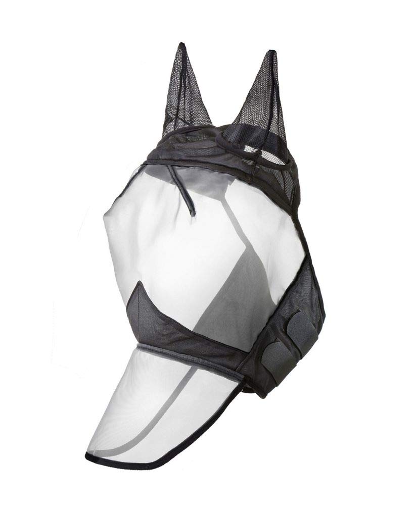 Harrison Howard CareMaster Horse Fly Mask Long Nose with Ears Full Face Black Large Full Size
