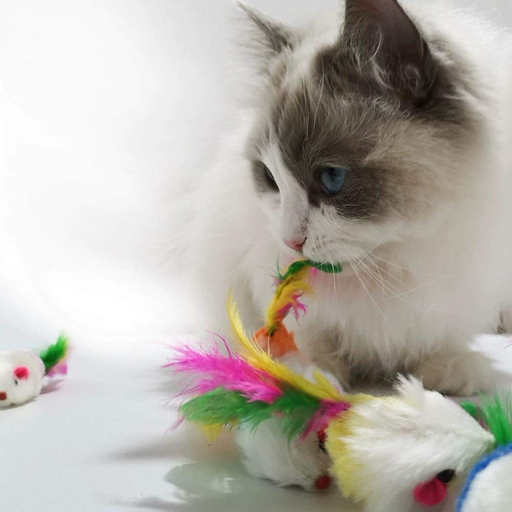 Voviggol Cat Mice Toys For Indoor Cats 12Pcs, 5 Color Variety Mouse Cat Toy For Cats, Furry Cat Toy Mice Rattle Small Mouse Kitt