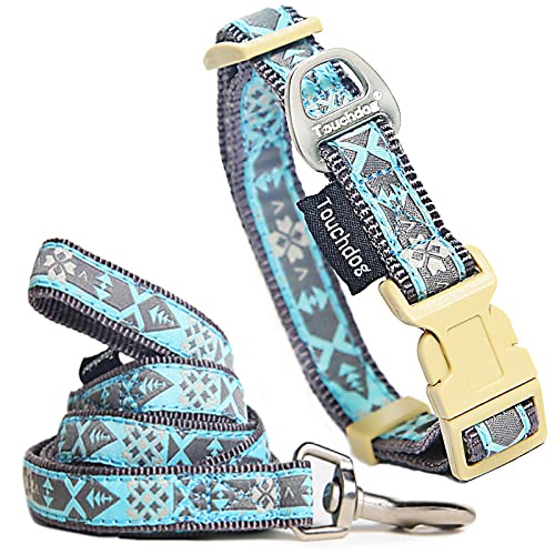 Touchdog 'Shape Patterned' Tough Stitched Embroidered Collar And Leash, Small, Blue