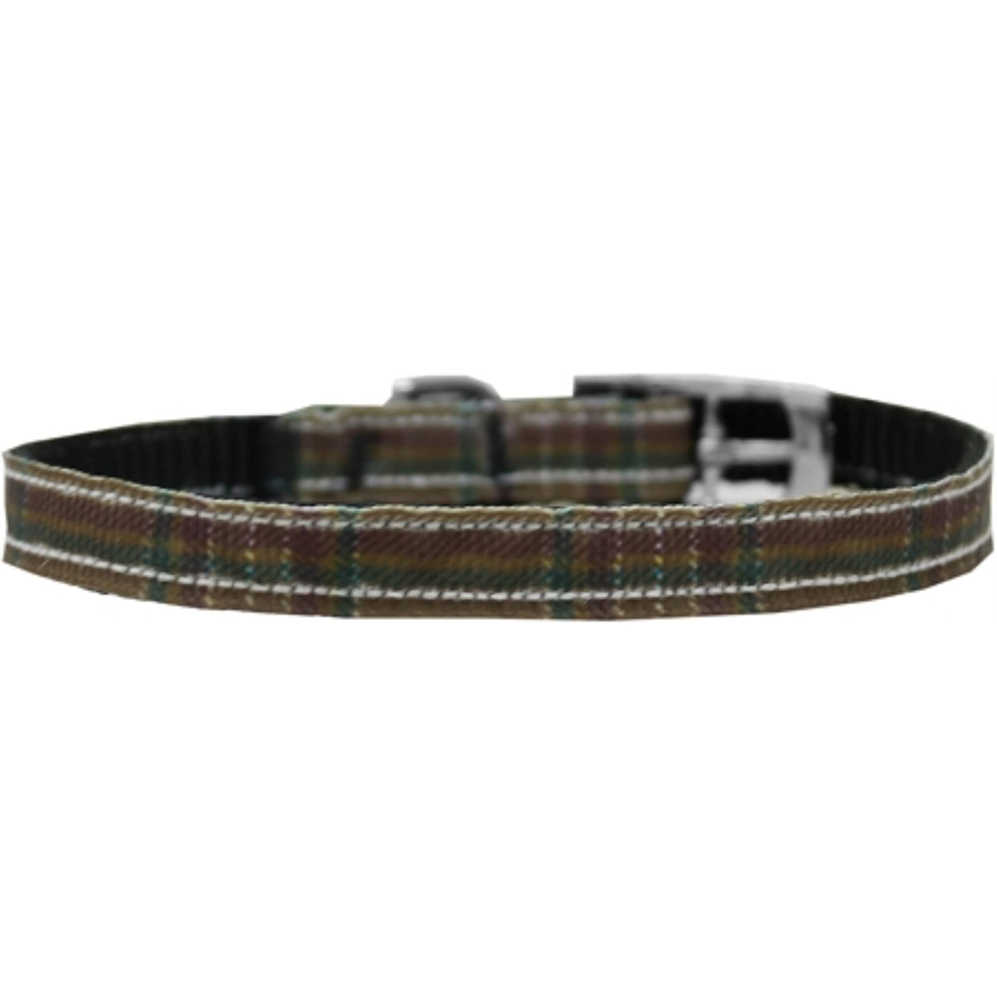 Mirage Pet Products 3/8&quot; Plaid Nylon Dog Collar with Classic Buckle, Size 10, Brown