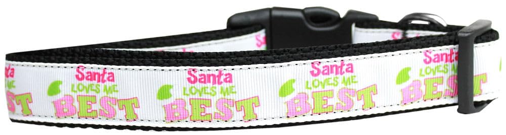 Christmas Pet Dog & Cat Nylon Collar or Leash, &quot;Santa Loves Me Best&quot; XS Collar