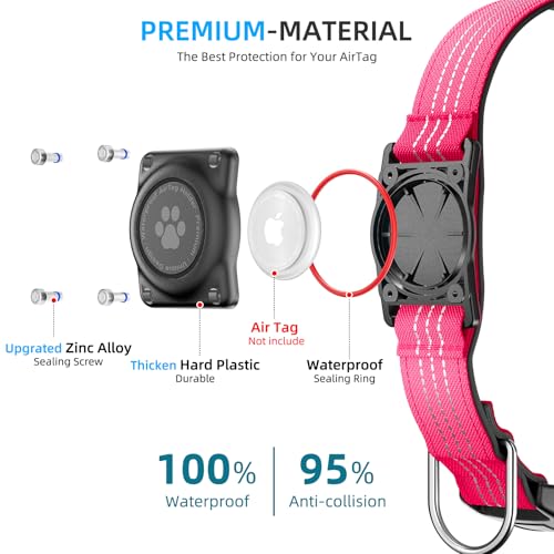 Upgraded Airtag Dog Collar, Ip68 Waterproof Air Tag Dog Collar Holder, Reflective, Ultra-Durable, Comfortable Padded, Heavy Duty Dog Collars For Small Medium Large Dogs (Xs (10.25'-13'), Hotpink)