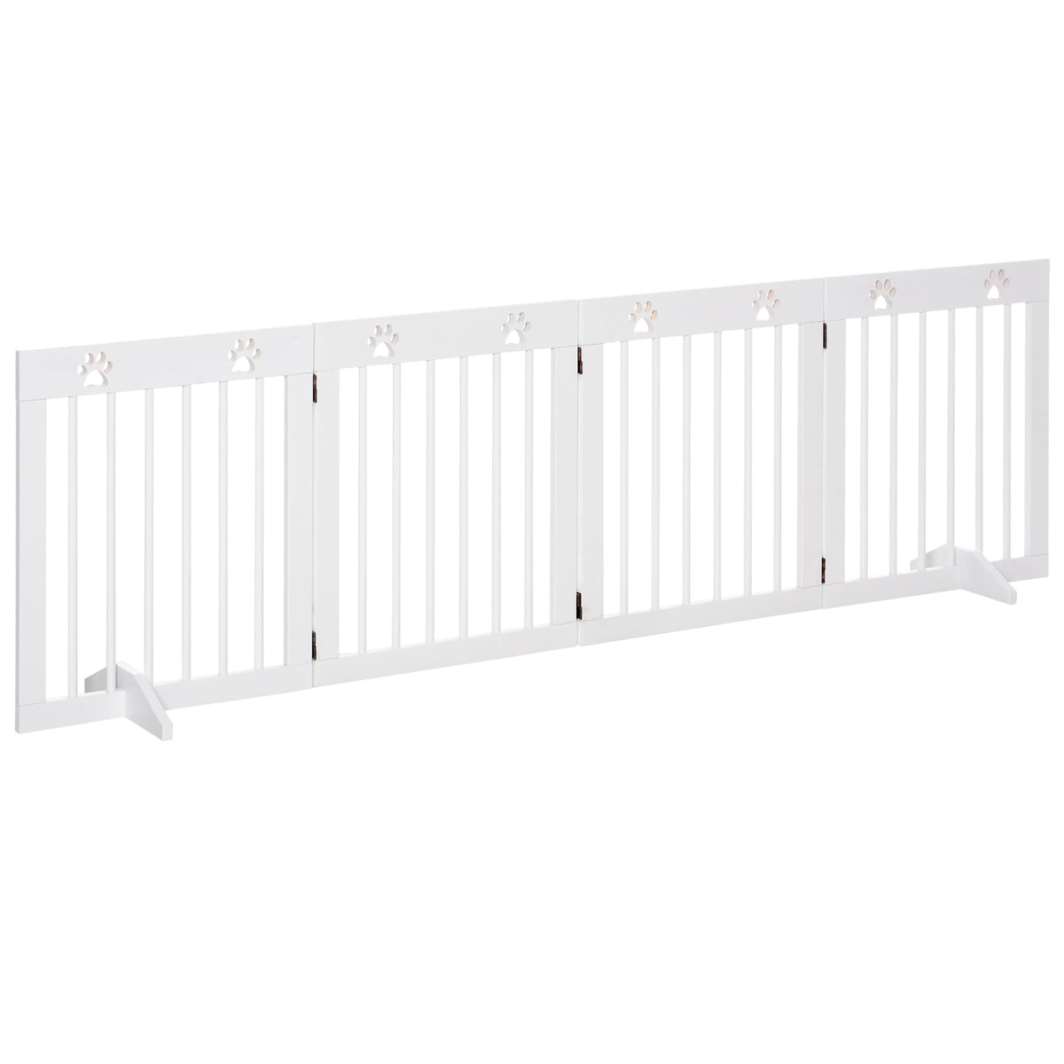 Pawhut Folding Dog Gate With 4 Sections, Safety Gate In Pine Wood, 204 X 30 X 61 Cm, White