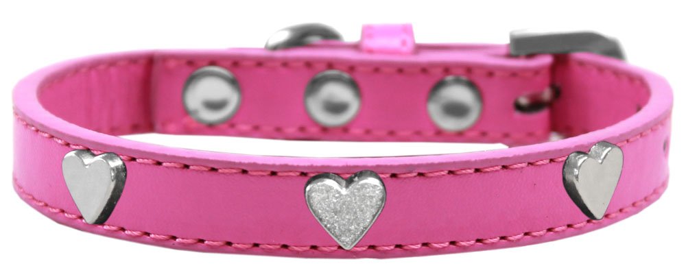 Mirage Pet Products Heart Widget Dog Collar, Size 12, Bright Pink/Silver