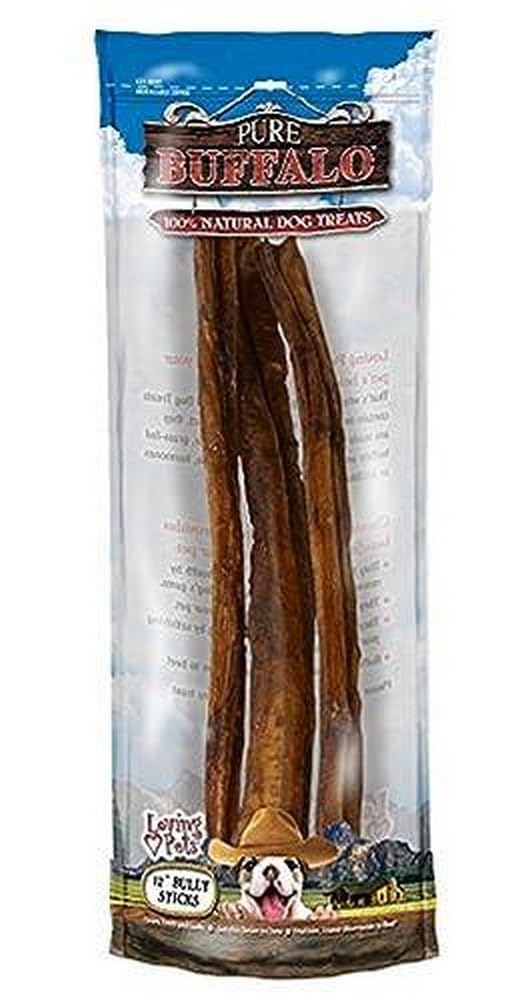 Loving Pets Pure Buffalo 12-Inch Bully Stick Dog Treat, 3-Pack