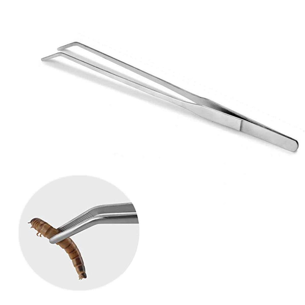 Alfyng 15 Inch Reptile Feeding Tongs Long Tweezers Cricket Clamp Bug Scooper, 3 Pcs Stainless Steel Straight And Curved Tweezers Feeder Tool For Snake Lizard Gecko Spider Bearded Dragon