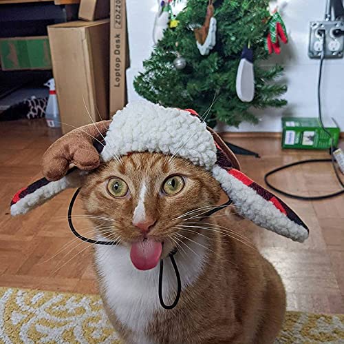 Huxley & Kent Pet Hat | Antler Buffalo Check | Large Red Plush Holiday Accessory for Dogs/Cats