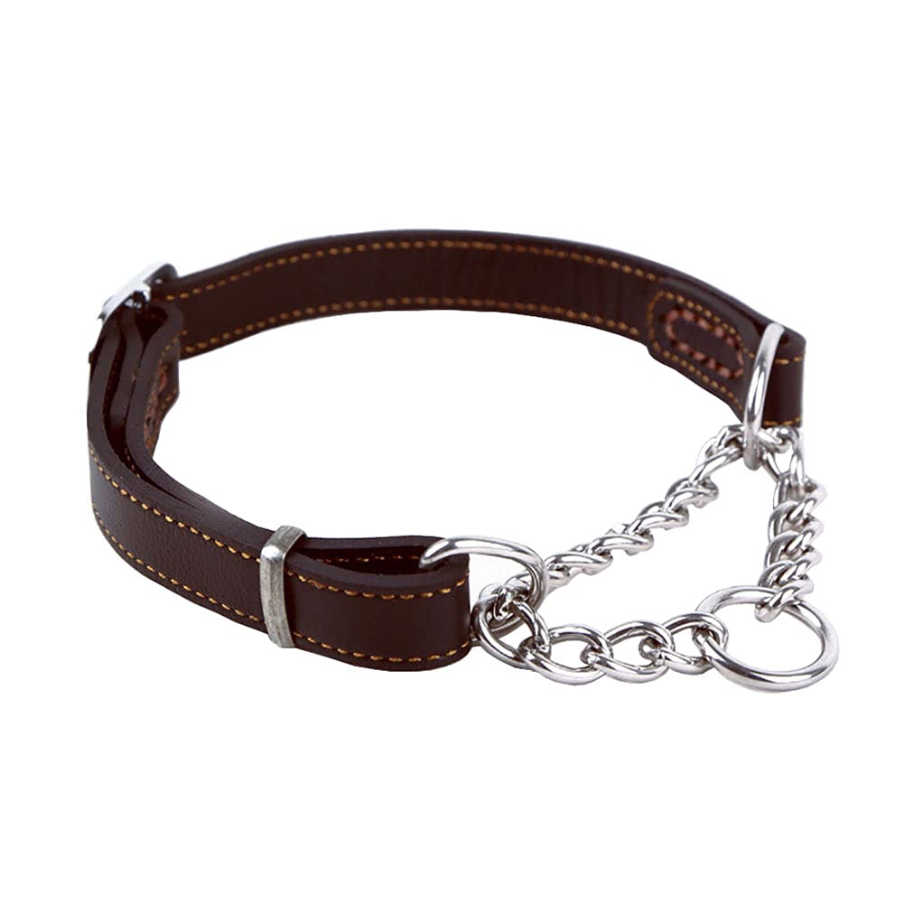 Love Dream Martingale Collars For Dogs, Leather Training Dog Collar, Stainless Steel Chain Anti-Escape No Pull Dog Collar For Medium Large Dogs (S(11.8'-16.9'), Brown)