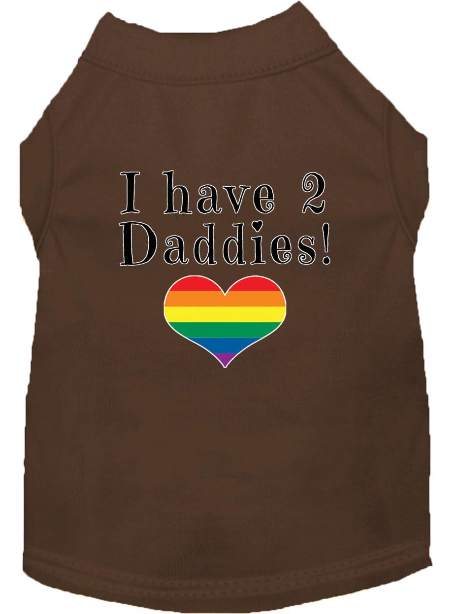 Pet Dog & Cat Shirt Screen Printed, "I Have Two Daddies" Brown 3XL (25-35 lbs.)