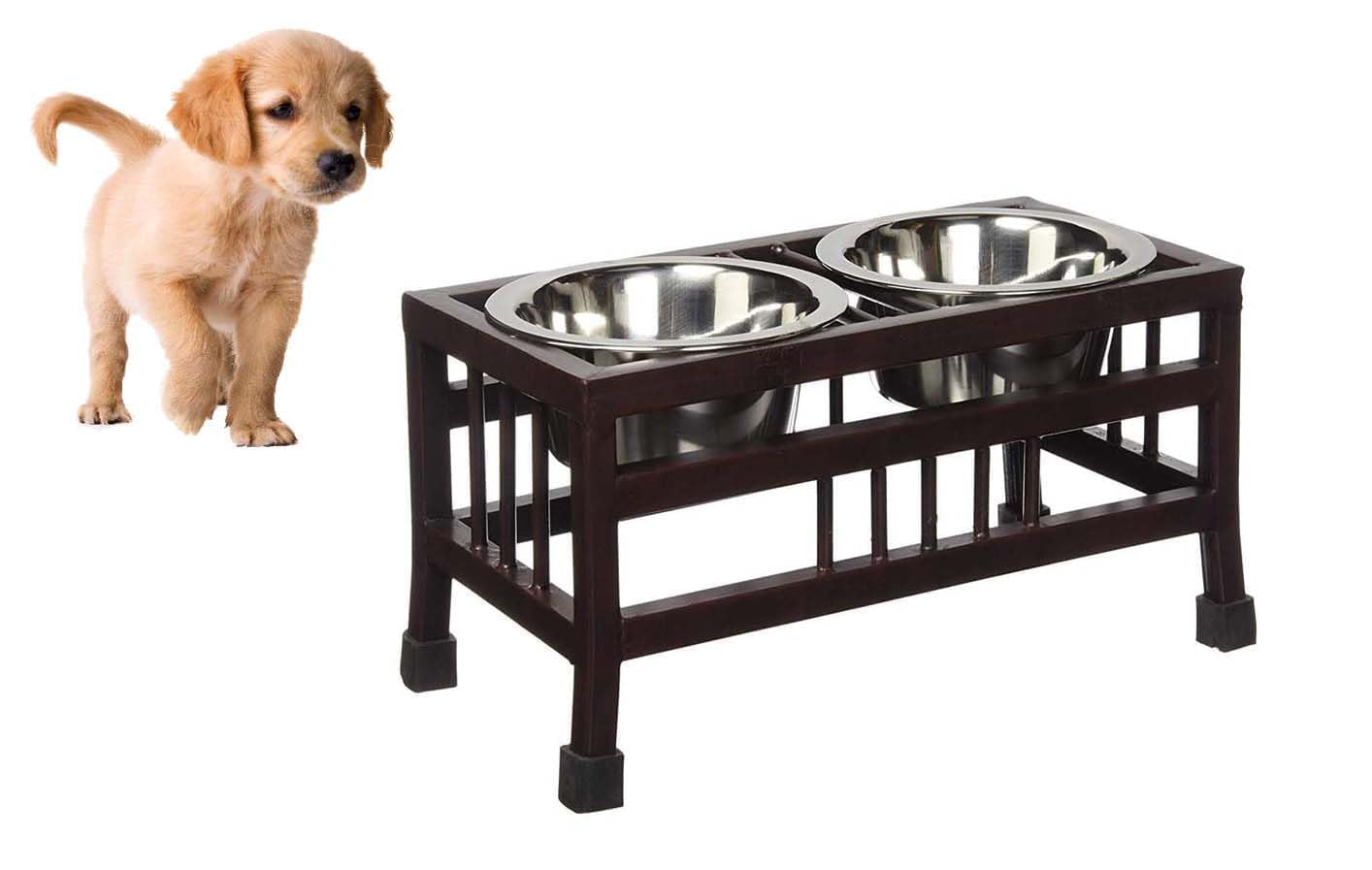 Penta Paws Pets Double Elevated Feeding And Watering Stand Bowls | Stainless Steel Bowl NonSlip Iron Stand | Feeder Bowls For P