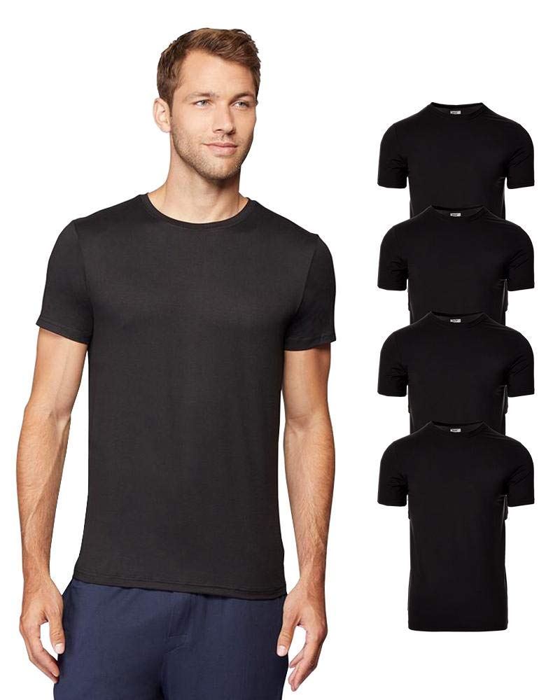 32 Degrees Mens 4 Pack Cool Quick Dry Active Basic Crew T-Shirt, Black, Small