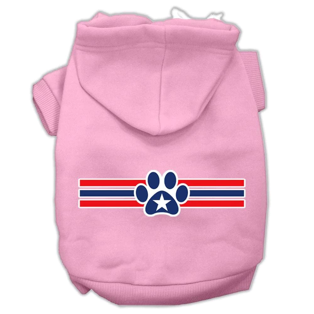 Pet Dog & Cat Hoodie Screen Printed, 'Patriotic Star Paw' Light Pink 2Xl (20-25 Lbs.)