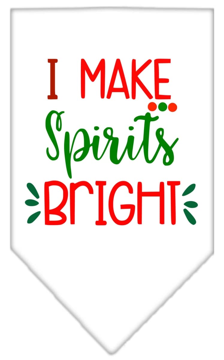 Christmas Pet and Dog Bandana Screen Printed, &quot;I Make Spirits Bright&quot; White Large