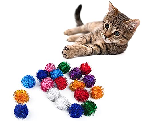 Voviggol 20 Pack 2 Inches Cat Sparkle Balls For Cats Large Size, Glitter Pom Poms Fuzzy Cat Balls Tinsel Balls For Cats Kitten I